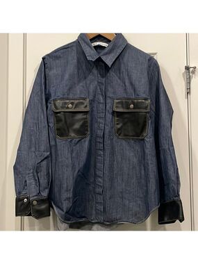 EC Zara Denim / Faux Leather Button Down Shirt - Size XL